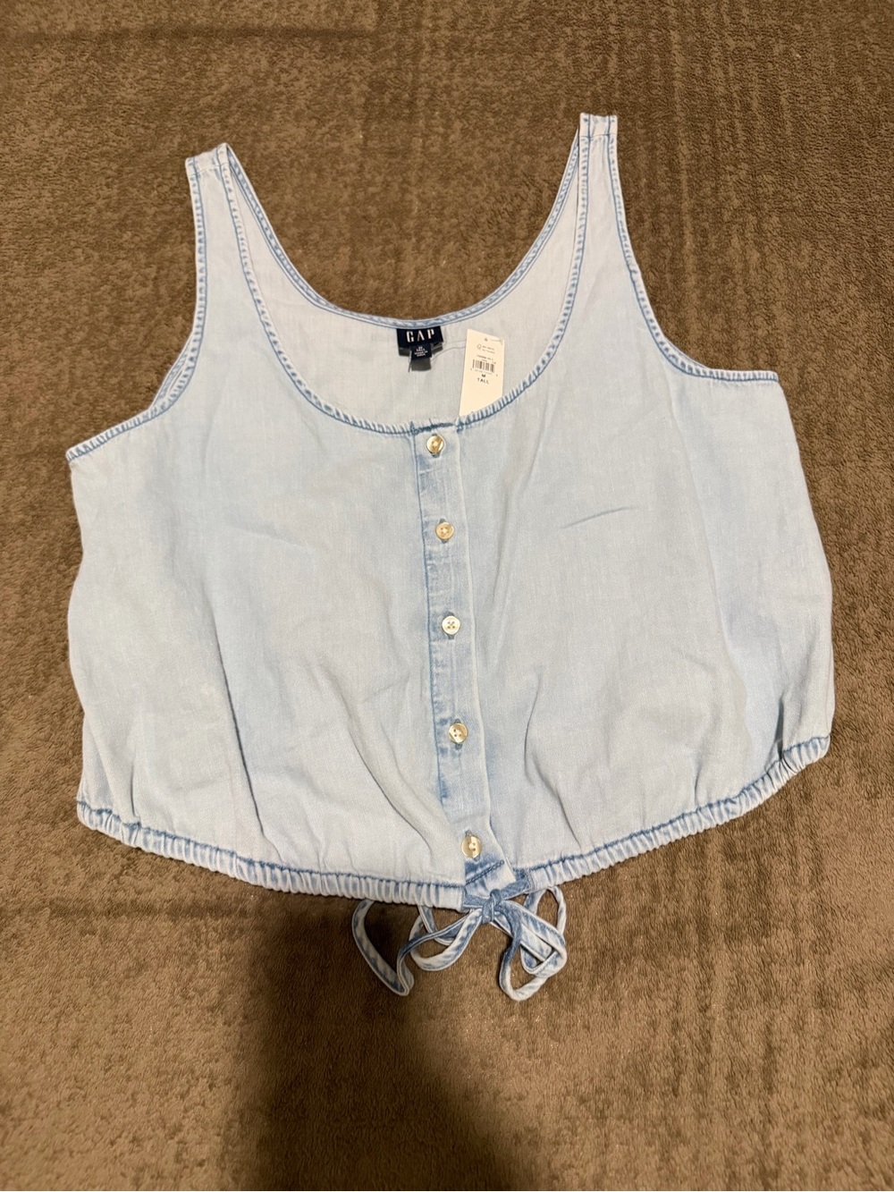 GAP Light Wash Tie-Front Cropped Tank Top - Light denim Blue
